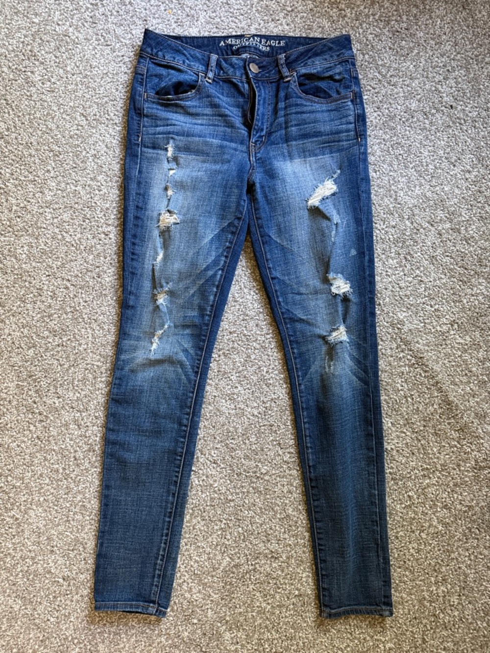 American Eagle Outfitters Distressed Medium Blue Skinny Jeans
